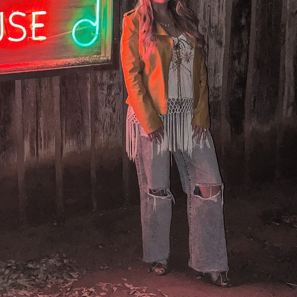 Boho Tank w/ Fringe - Picture 3 of 3